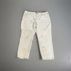 Bandolini Women's Beige Floral Cotton Straight Leg Flat Front Pants Size 14